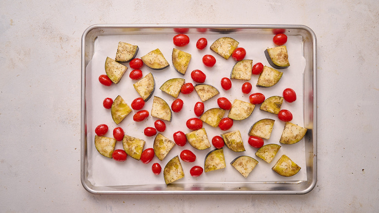 vegetables on a sheet tray