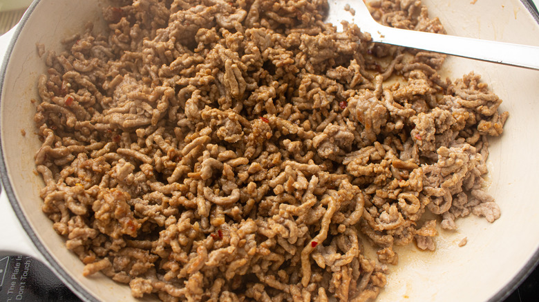 ground pork in pan