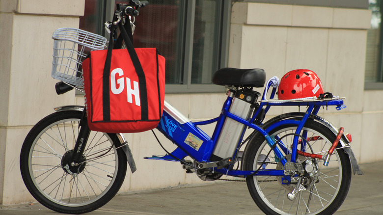 grub hub delivery bag on a bike