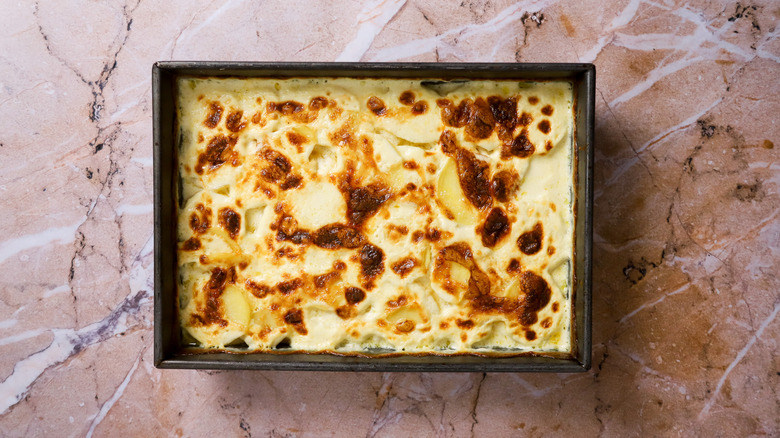 Baked scalloped Gruyere potatoes