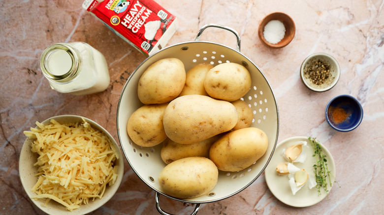 Ingredients for baked cheesy potatoes