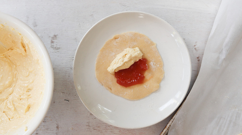 dough with cheese and jam