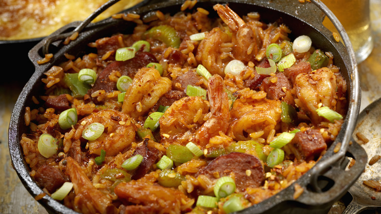 Creole sausage and shrimp jambalaya