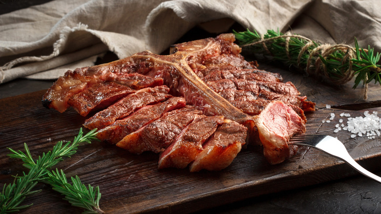 seared steak covered in salt