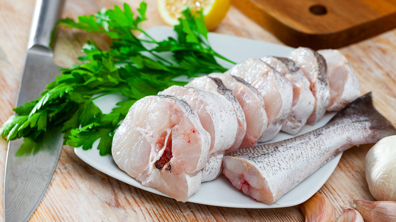 Sliced raw hake