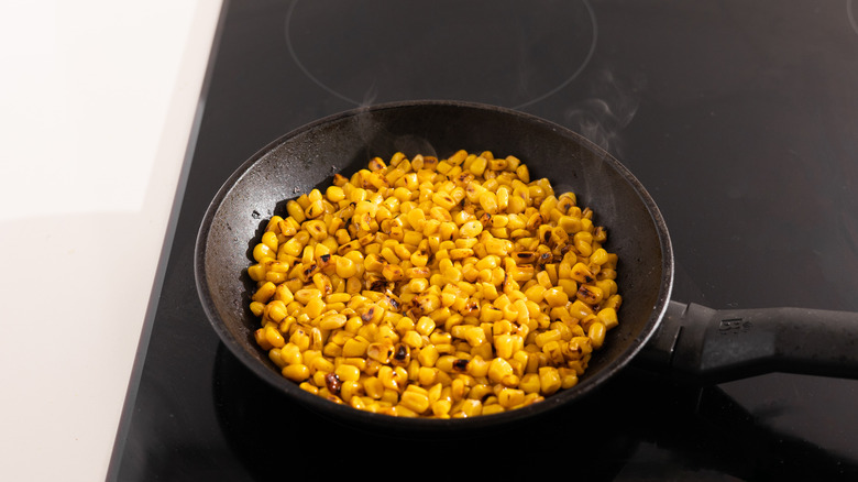 corn charring in skillet