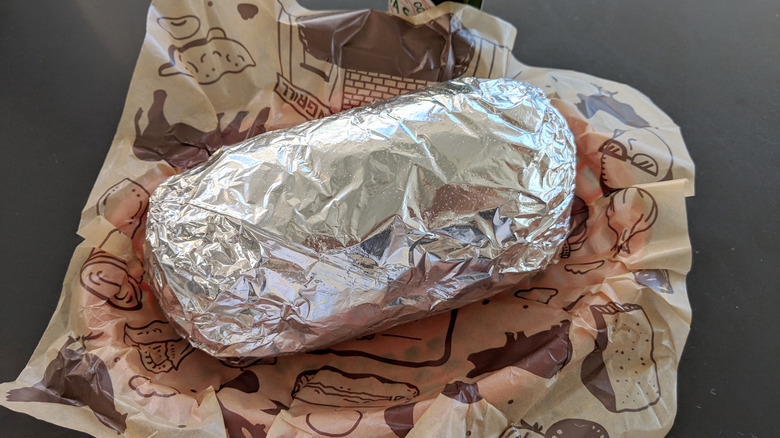 Chipotle burrito in foil