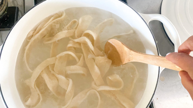 pasta boiling in pot 