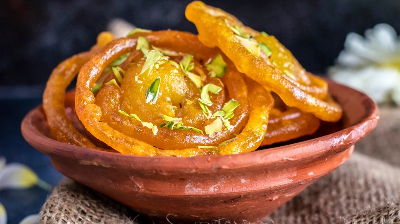 Jalebi in brown bowl 