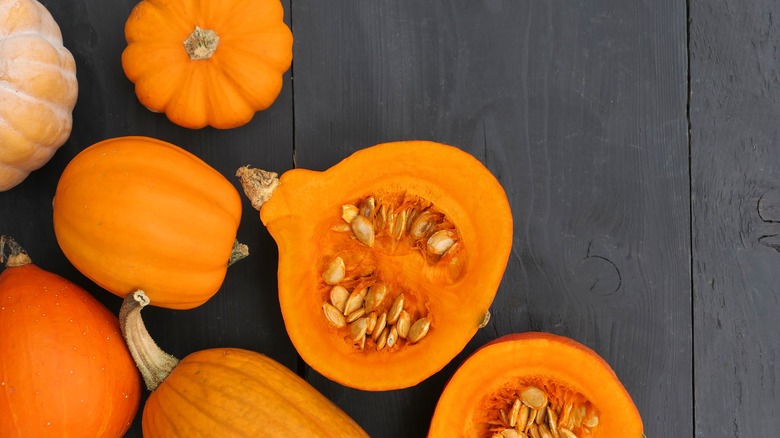 Pumpkins on black background