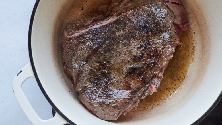 searing beef in Dutch oven