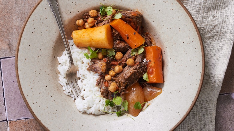 pot roast in bowl with rice