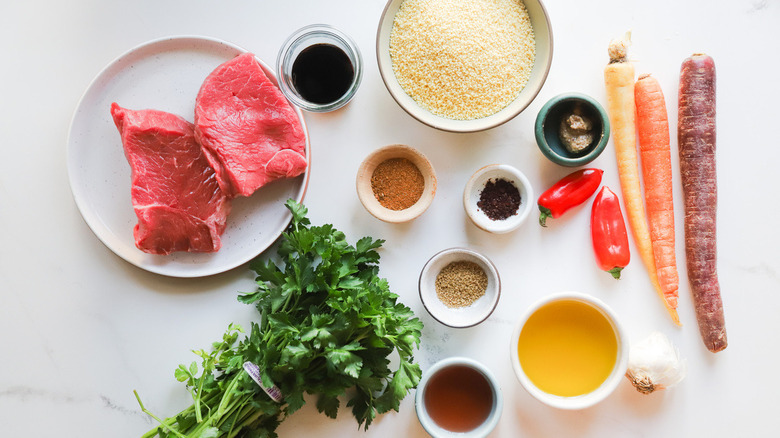 Ingredients for steak and couscous salad