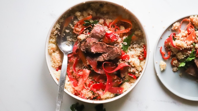 couscous salad and steak