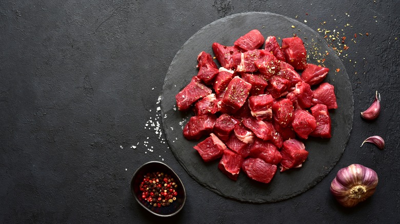 chopped lamb on slate platter