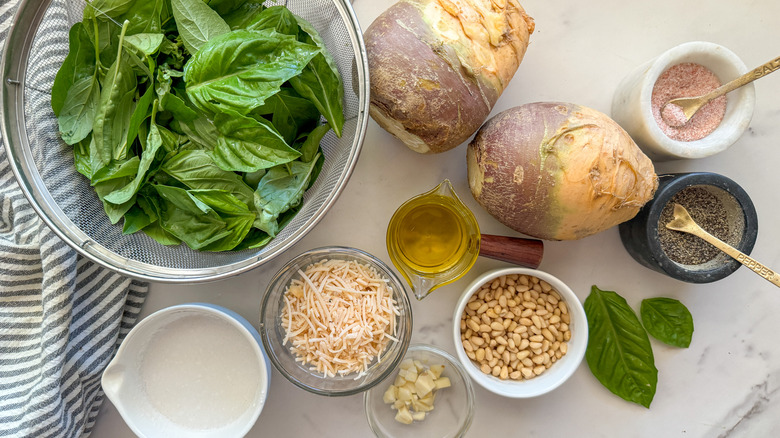 rutabaga and pesto ingredients