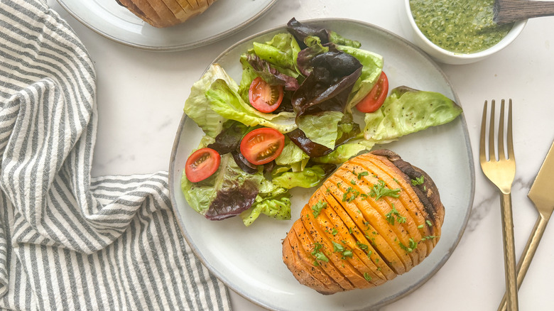 hasselback rutabaga with salad