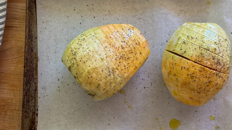 rutabaga on baking sheet