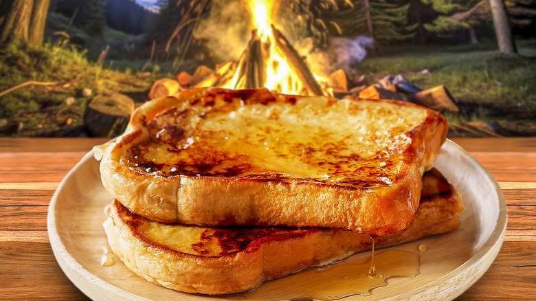 french toast in front of campfire