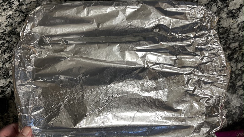 casserole dish covered in foil