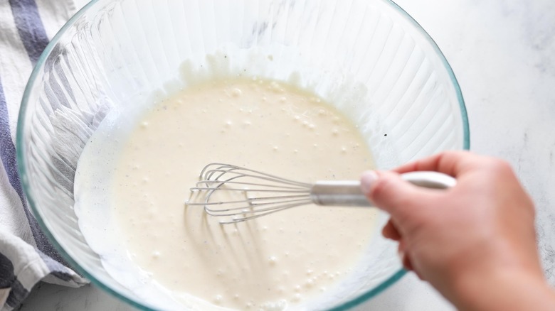 Hawaiian pasta salad sauce in bowl