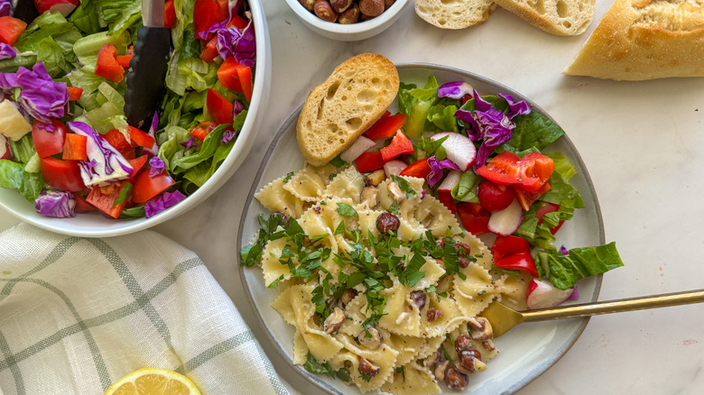 pasta and salad on plate