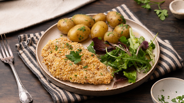 hazelnut crumb-coated chicken