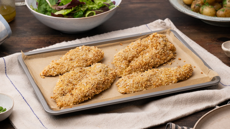 baked hazelnut crumb-coated chicken