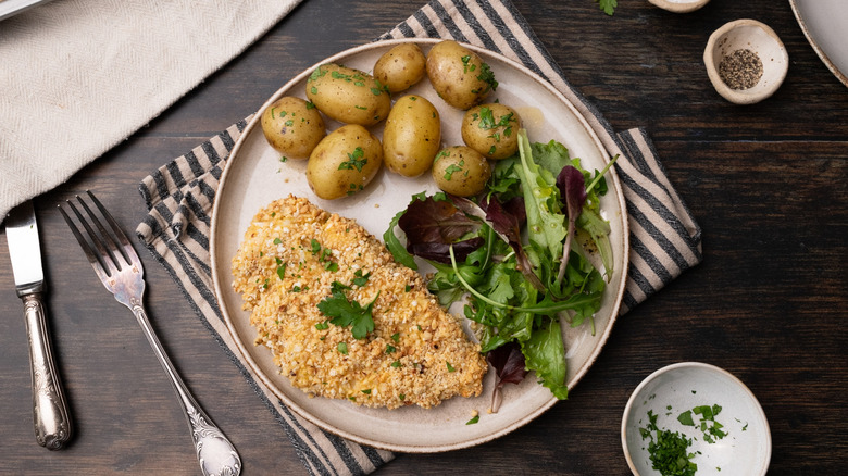 hazelnut crumb-coated chicken