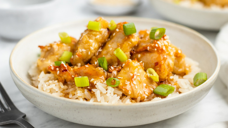 Orange chicken on rice