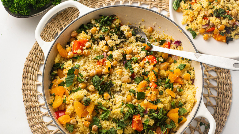 Couscous in white serving container