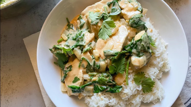 Thai chicken curry in bowl