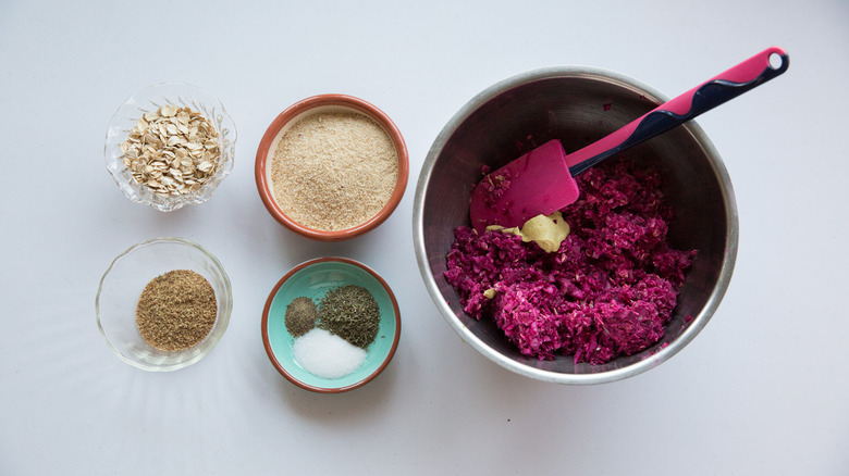 beet burger ingredients in bowl