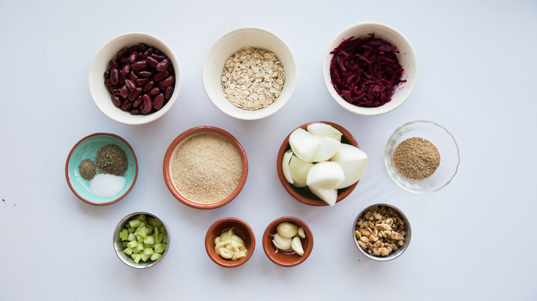 beet burger ingredients on table