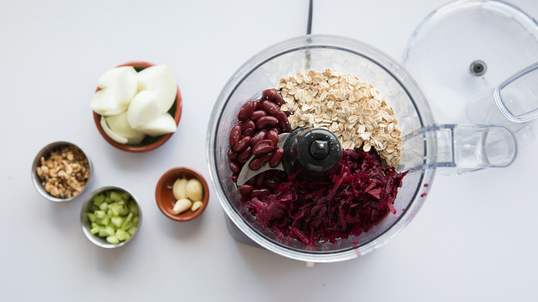 beet burger ingredients in blender