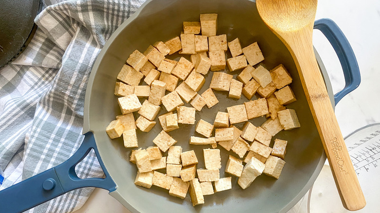 tofu in frying pan