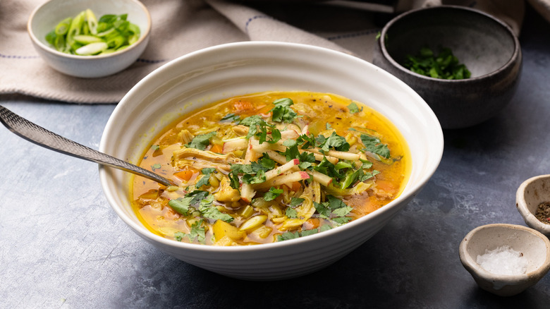 Hearty chicken mulligatawny soup 