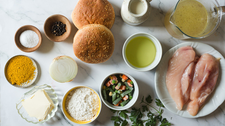 ingredients for chicken pot pie burgers