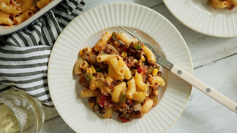 hamburger casserole portion on plate