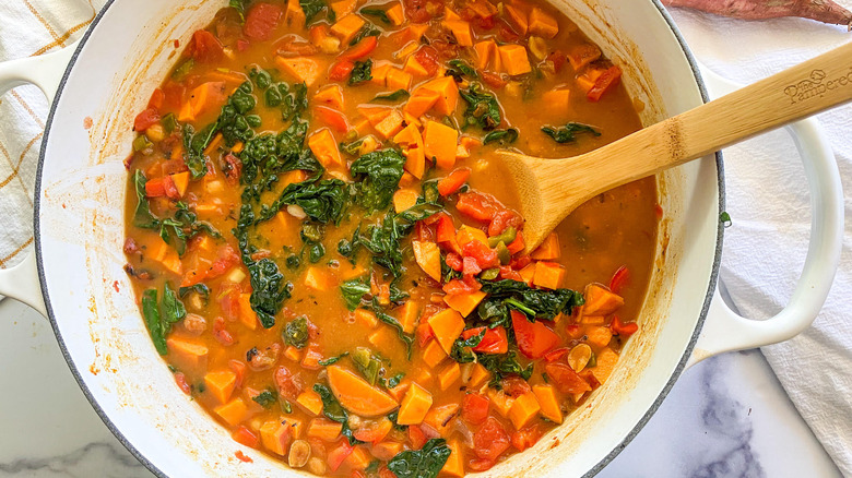 peanut butter soup in pot 