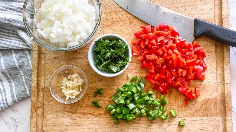 chopped vegetable on cutting board