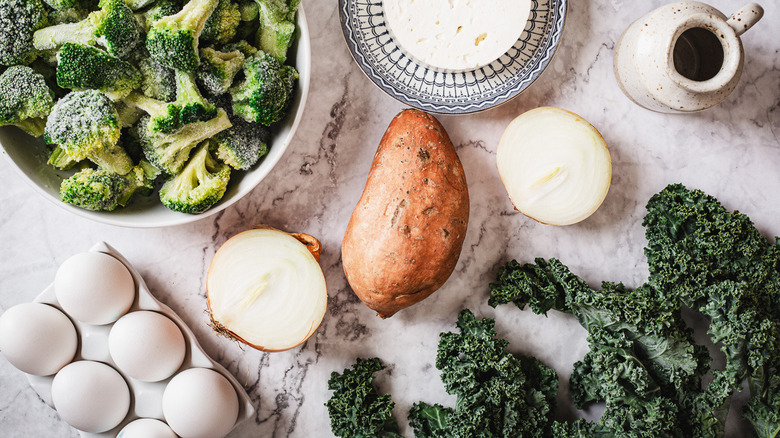 ingredients for winter vegetable egg scramble