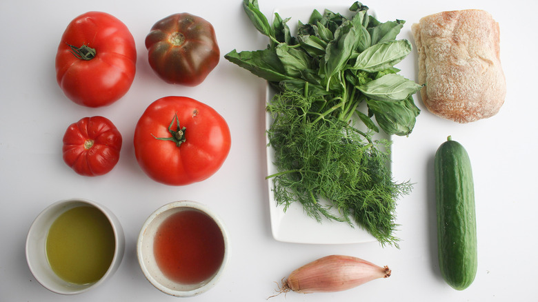 panzanella ingredients on countertop