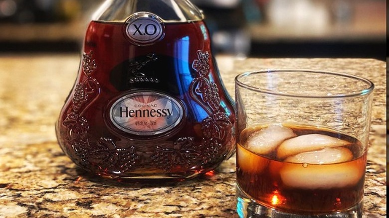 Hennessy X.O bottle and glass