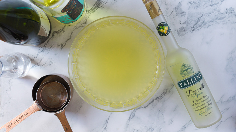 Large bowl of punch with ingredients around