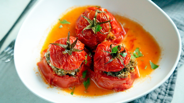 lamb-stuffed tomatoes on plate