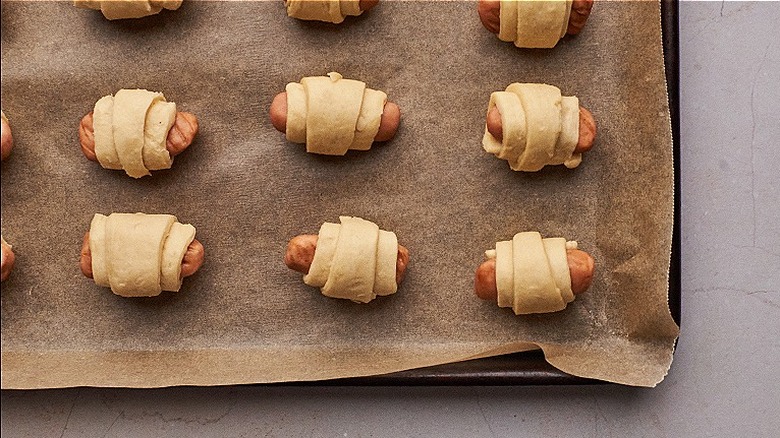 pigs in a blanket on baking sheet