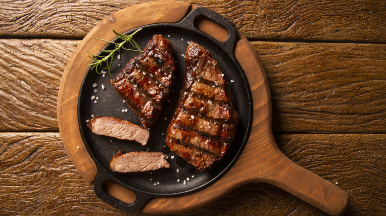 Steak in cast iron pot