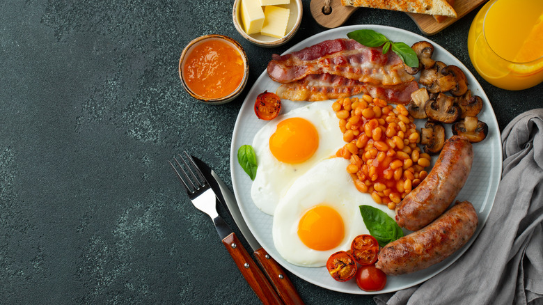 Full English breakfast spread