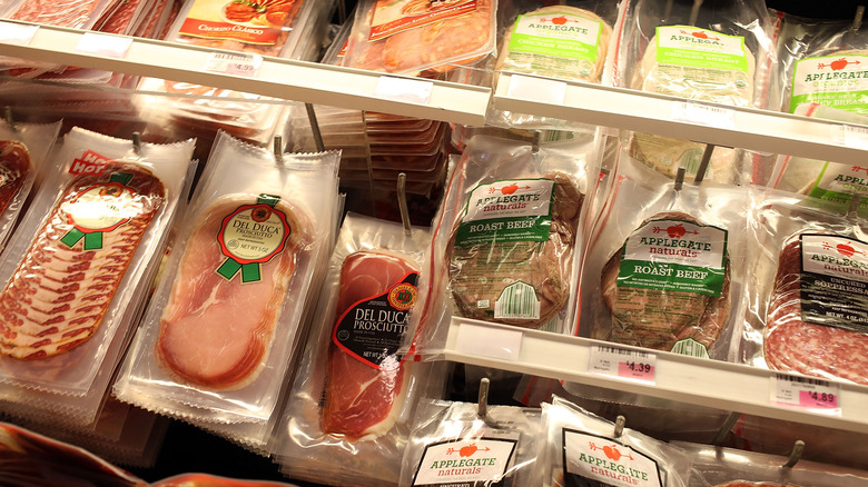 Various package deli meats in store